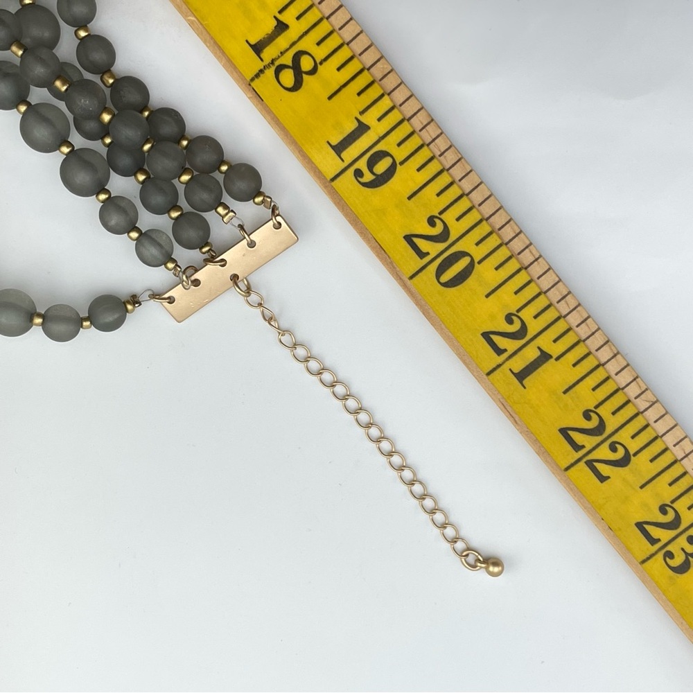 Matte Gray Multi-Strand Beaded Statement Necklace… - image 6